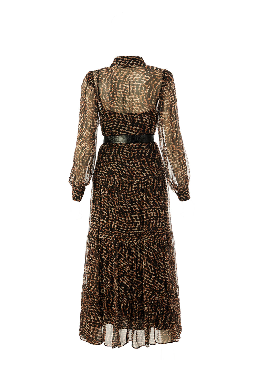 Aliza Printed Chiffon Belted Shirt Dress