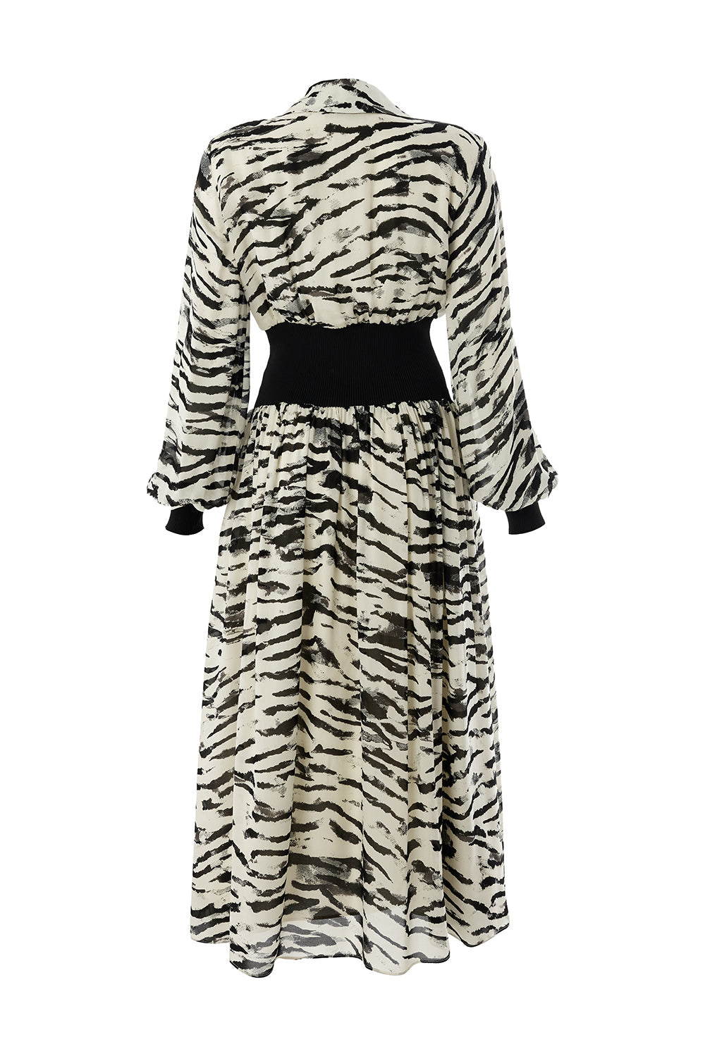 Zebra Patterned Waist Ribbed Regular Lined Midi Black Bone Dress Black Bone