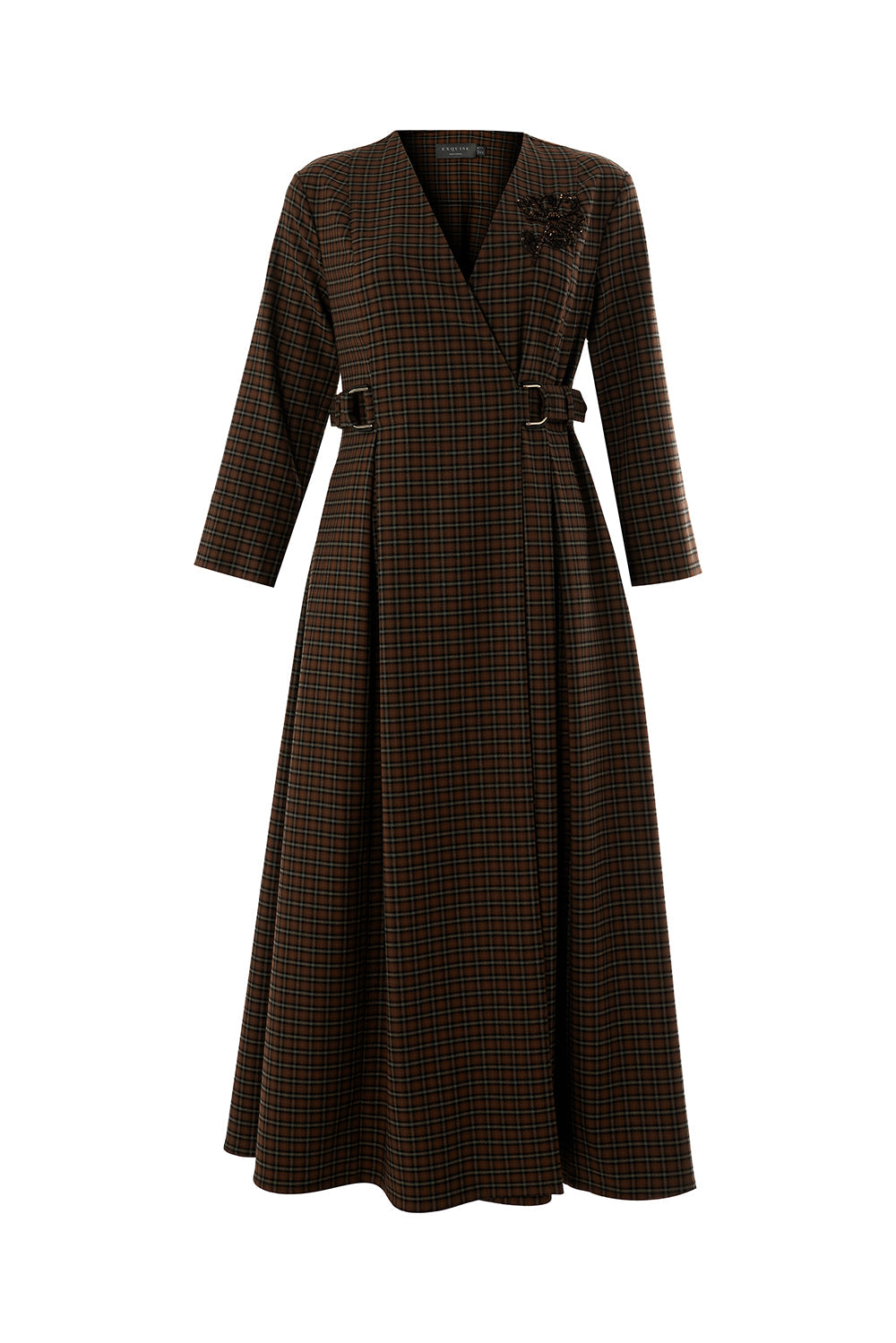 Aila Multi Print 3/4 Sleeve Notched Lapel Dress with Pockets and Belted Waist
