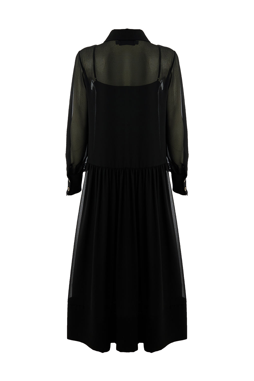 Birdie Black Long Sleeve Shirt Collar Dress