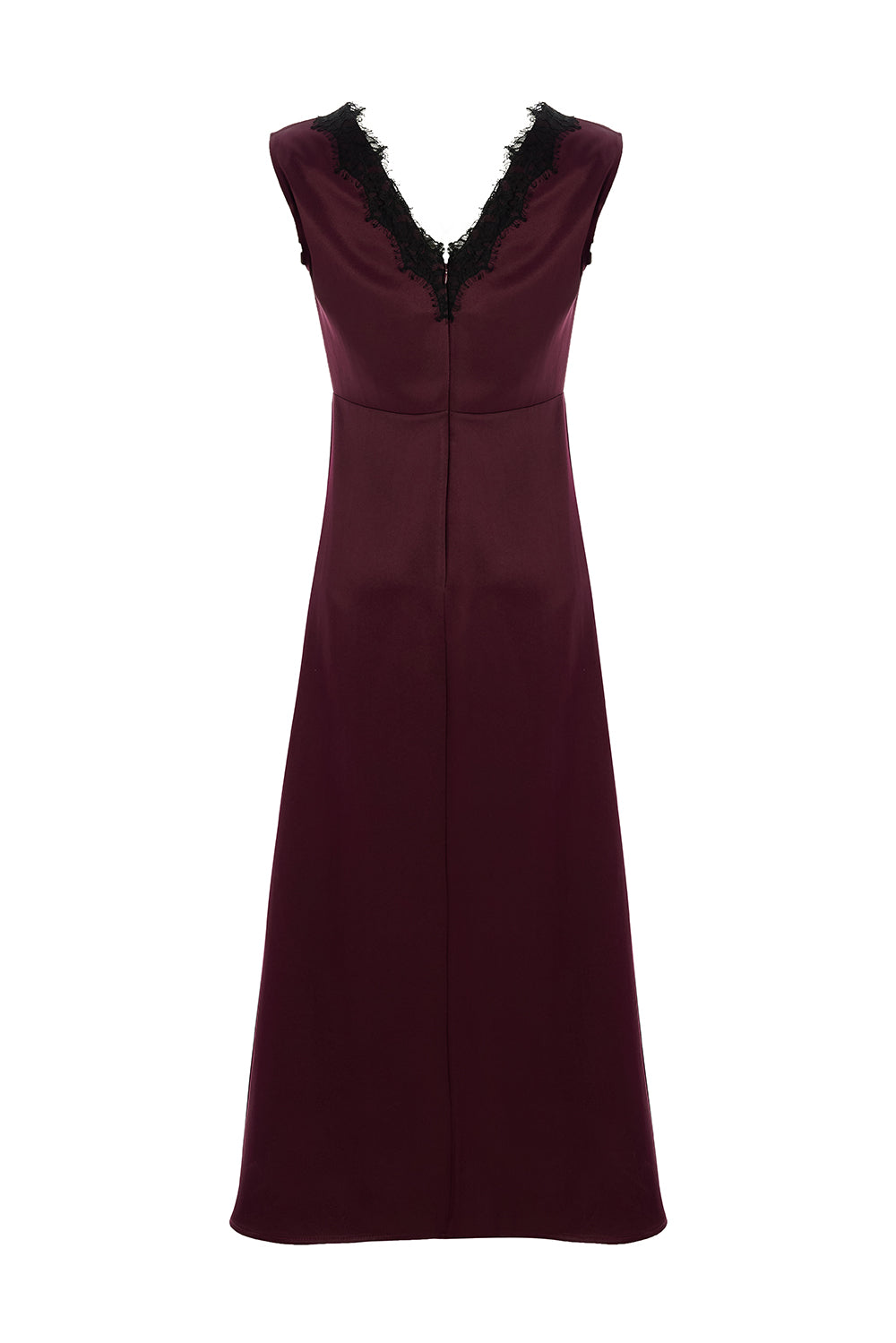 Lace Collar Detailed Regular Satin Midi Cherry Dress Cherry