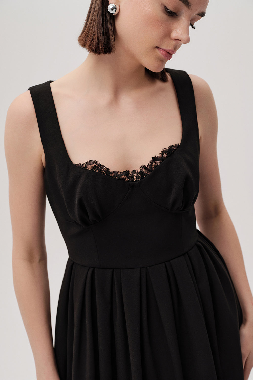 Ellery Black Sleeveless Mini Dress with Scalloped Neckline
