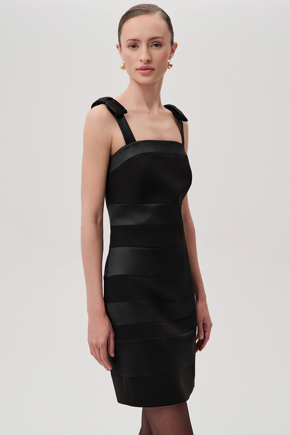 Star Black Ribbon Strap Mini Dress