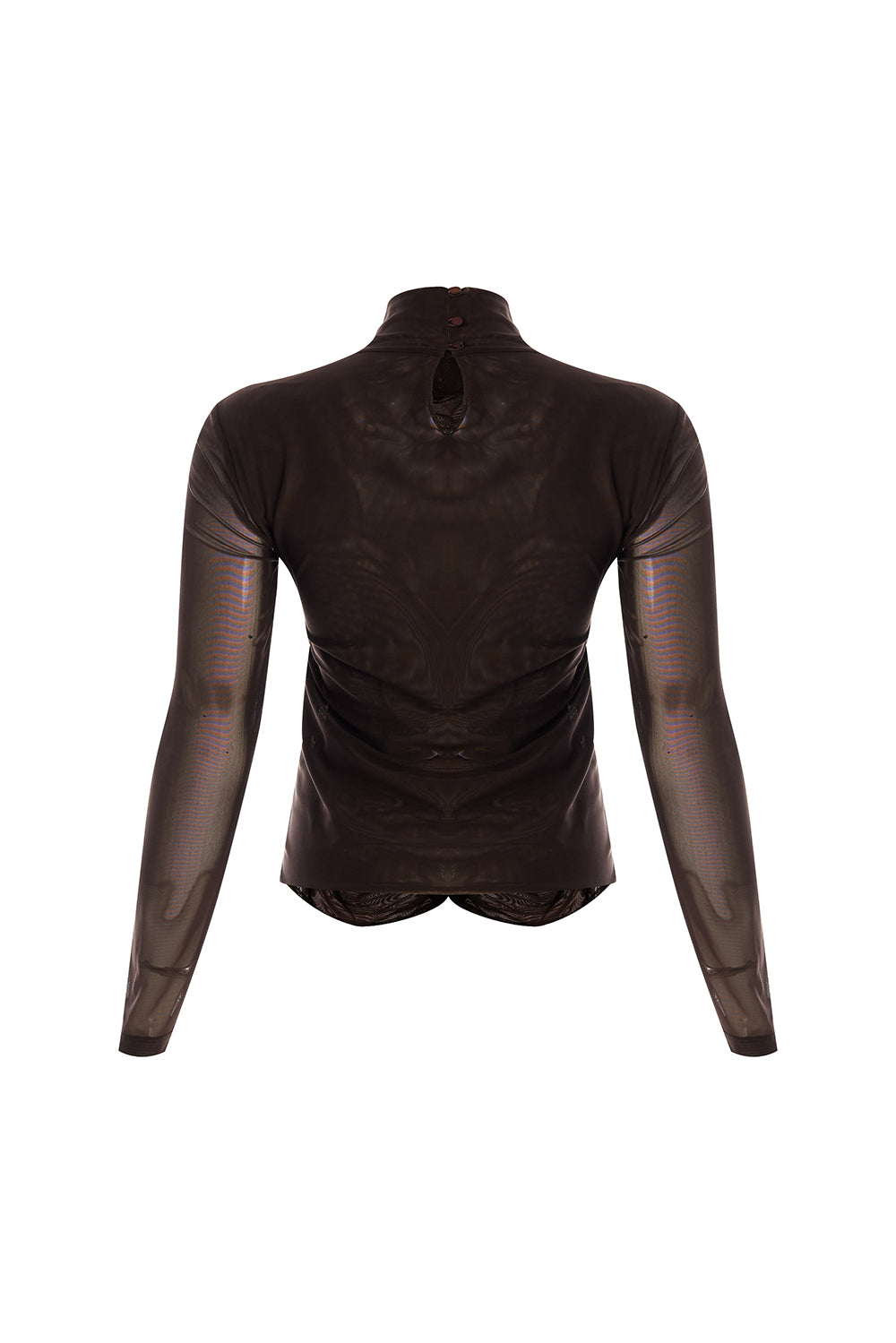 Drew Draped Mesh Turtleneck Blouse