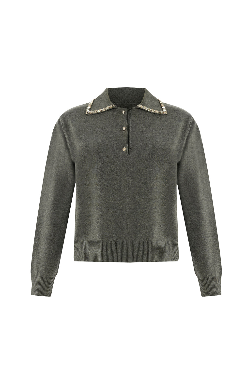 Maleah Pearl Trim Collar Long Sleeve Sweater