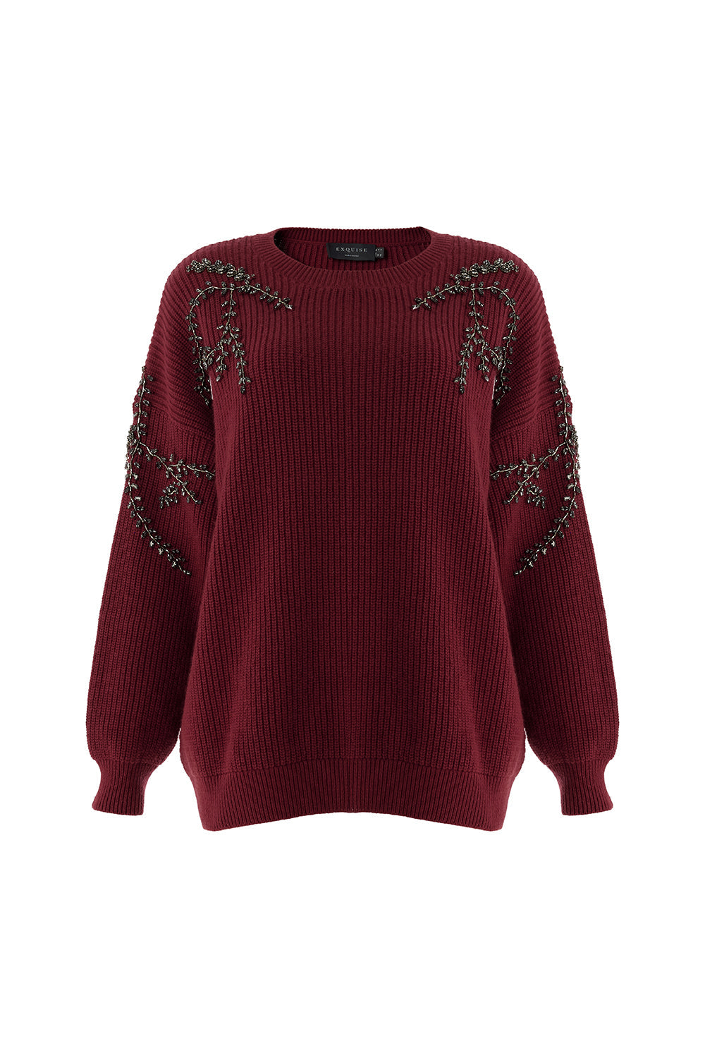 Grace Crew Neck Long Sleeve Sweater with Beaded Sleeves