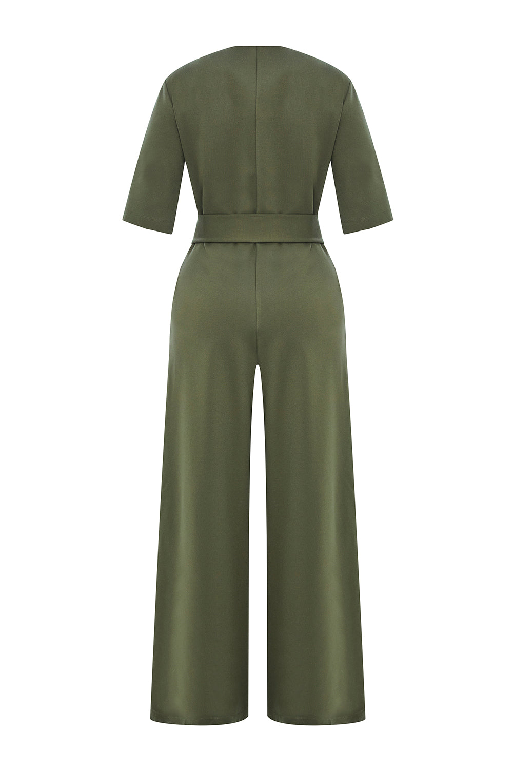 Cynthia Short Sleeve V-Neck Knit Jumpsuit with Pockets
