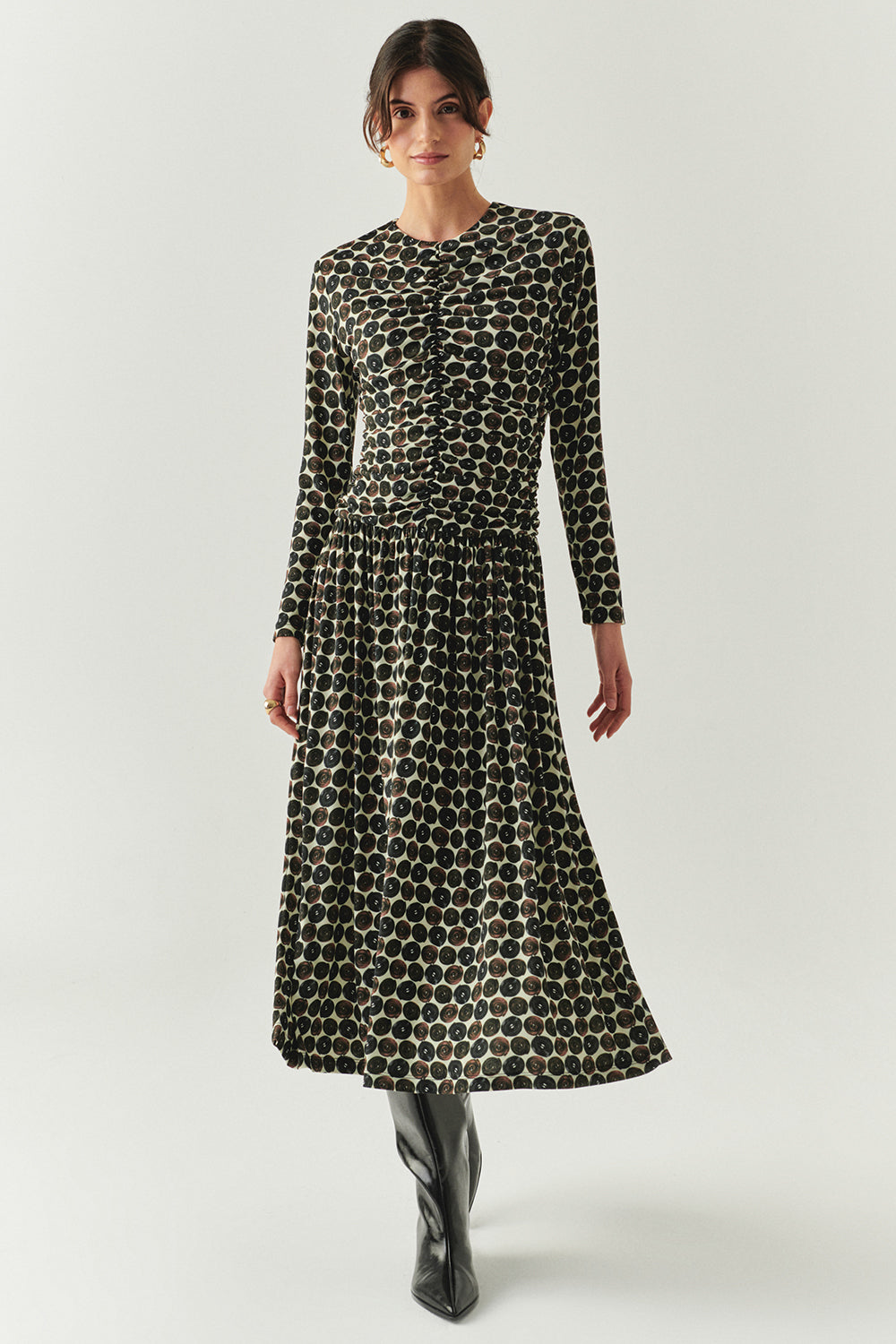 Janiyah Geo Print Long Sleeve Crew Neck Knit Dress