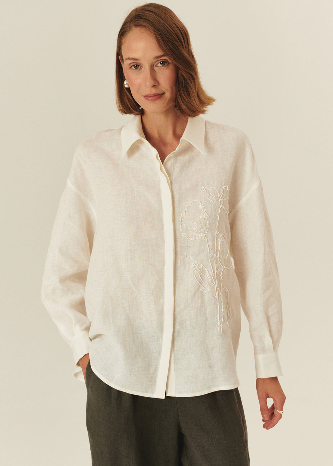 Floral Embroidered Linen Shirt