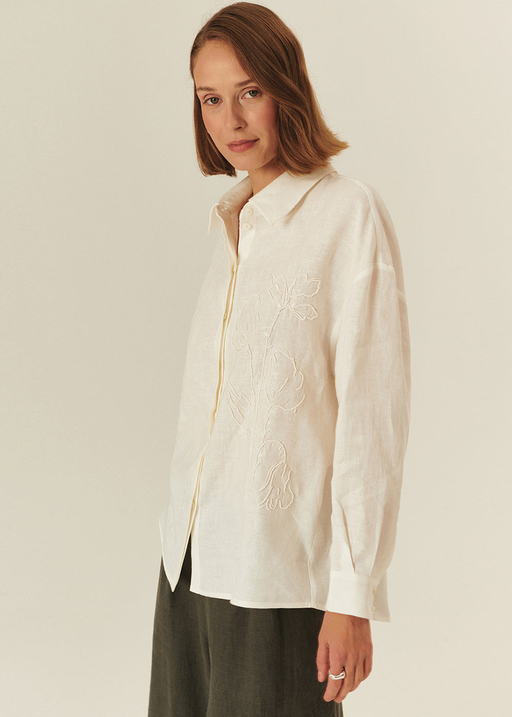 Floral Embroidered Linen Shirt