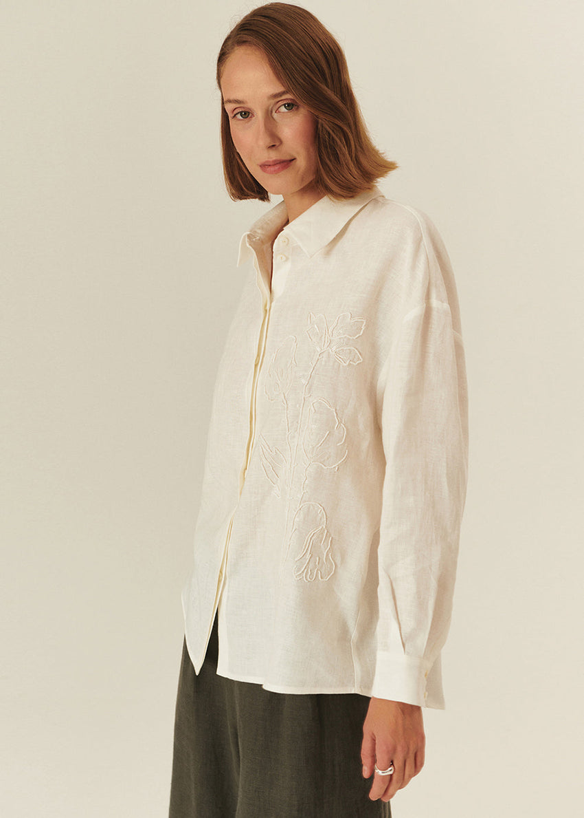 Floral Embroidered Linen Shirt