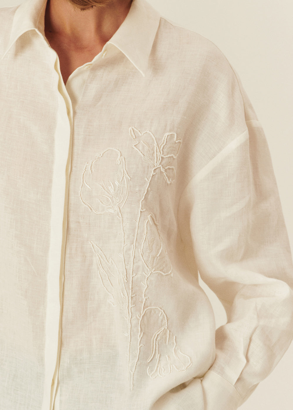 Floral Embroidered Linen Shirt