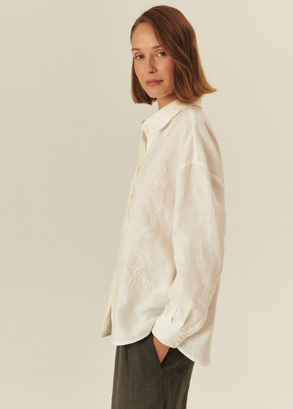 Floral Embroidered Linen Shirt