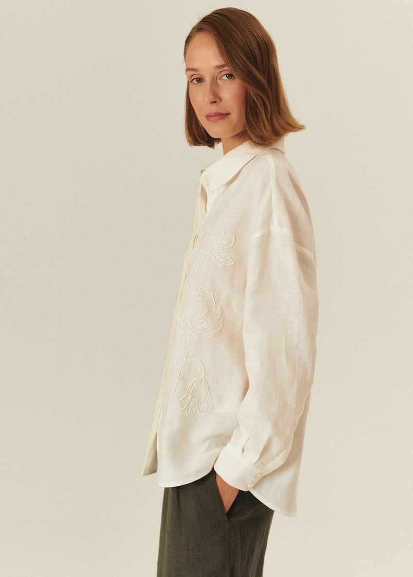 Floral Embroidered Linen Shirt