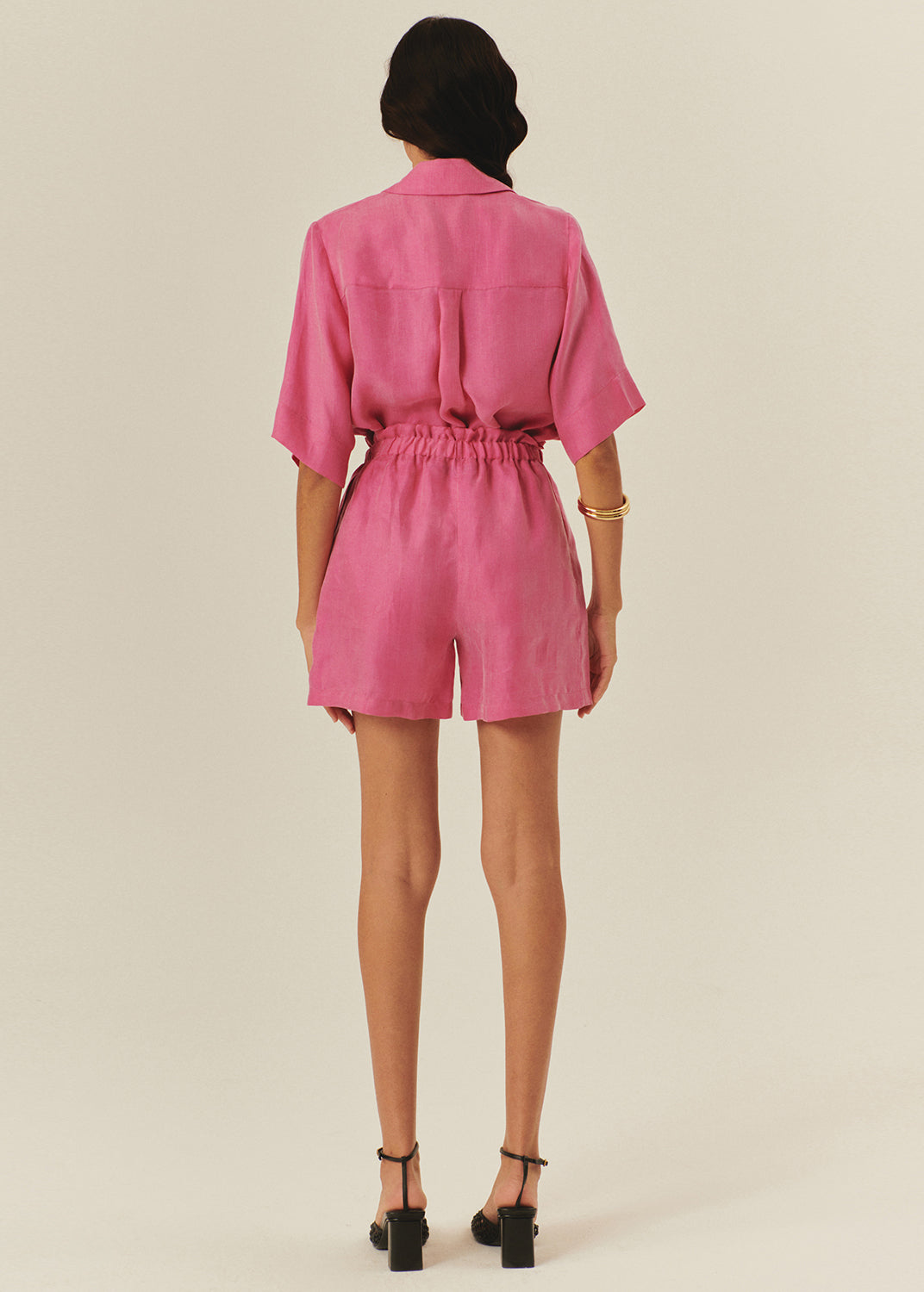 Pink Lyocell Shorts with Elastic Waist