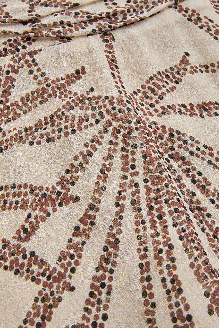 Regular Fit Leaf Print Midi Skirt in Rayon Chiffon with Drawstring Waist