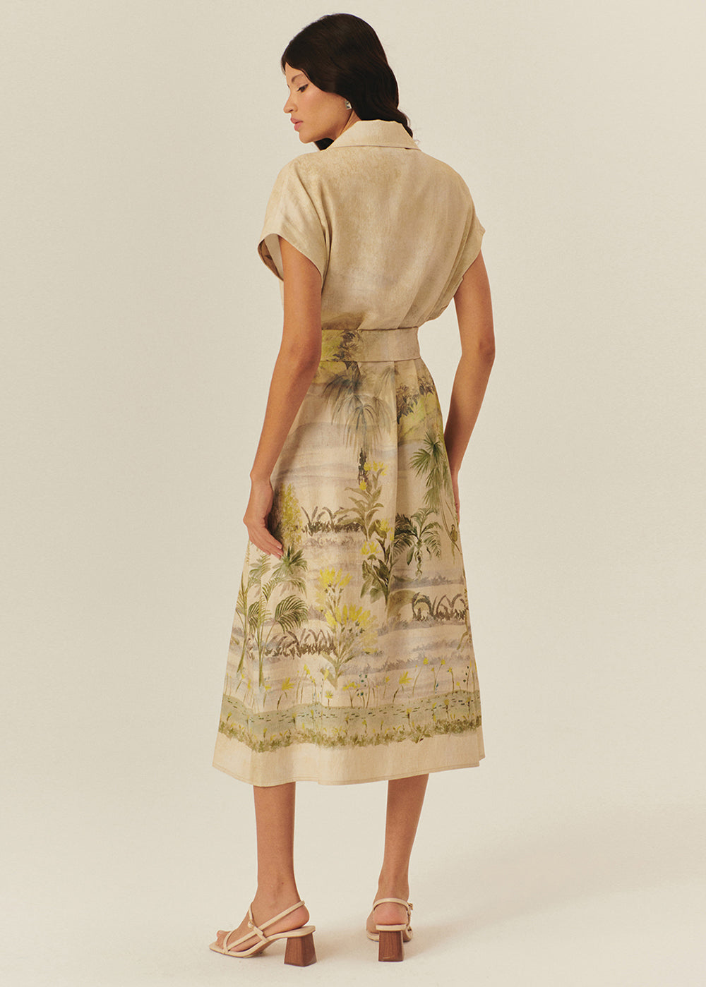 Drop Shoulder Belted Printed Midi Dress