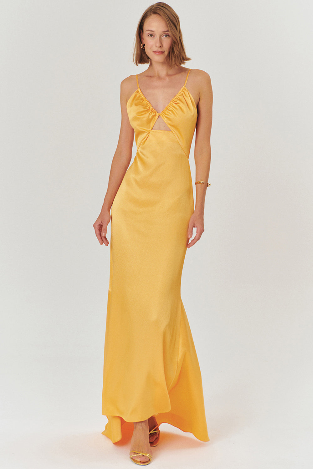 Regular Fit Satin Maxi Dress with A-Line Cut and Adjustable Straps