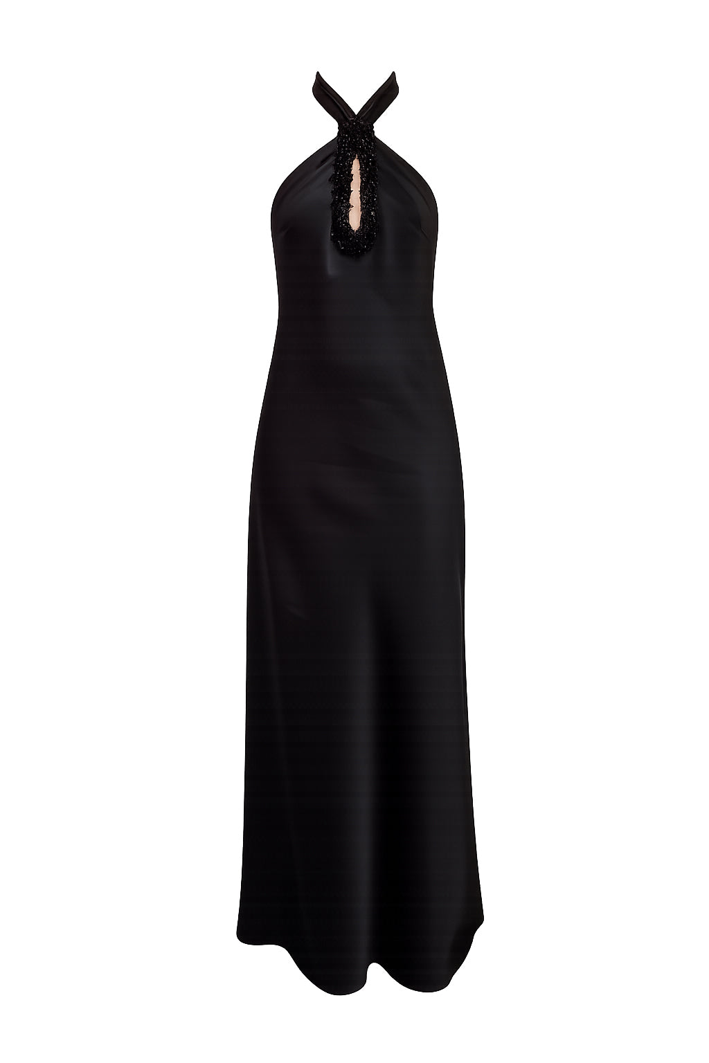 Bead-Embroidered Halter Maxi Dress - BLACK