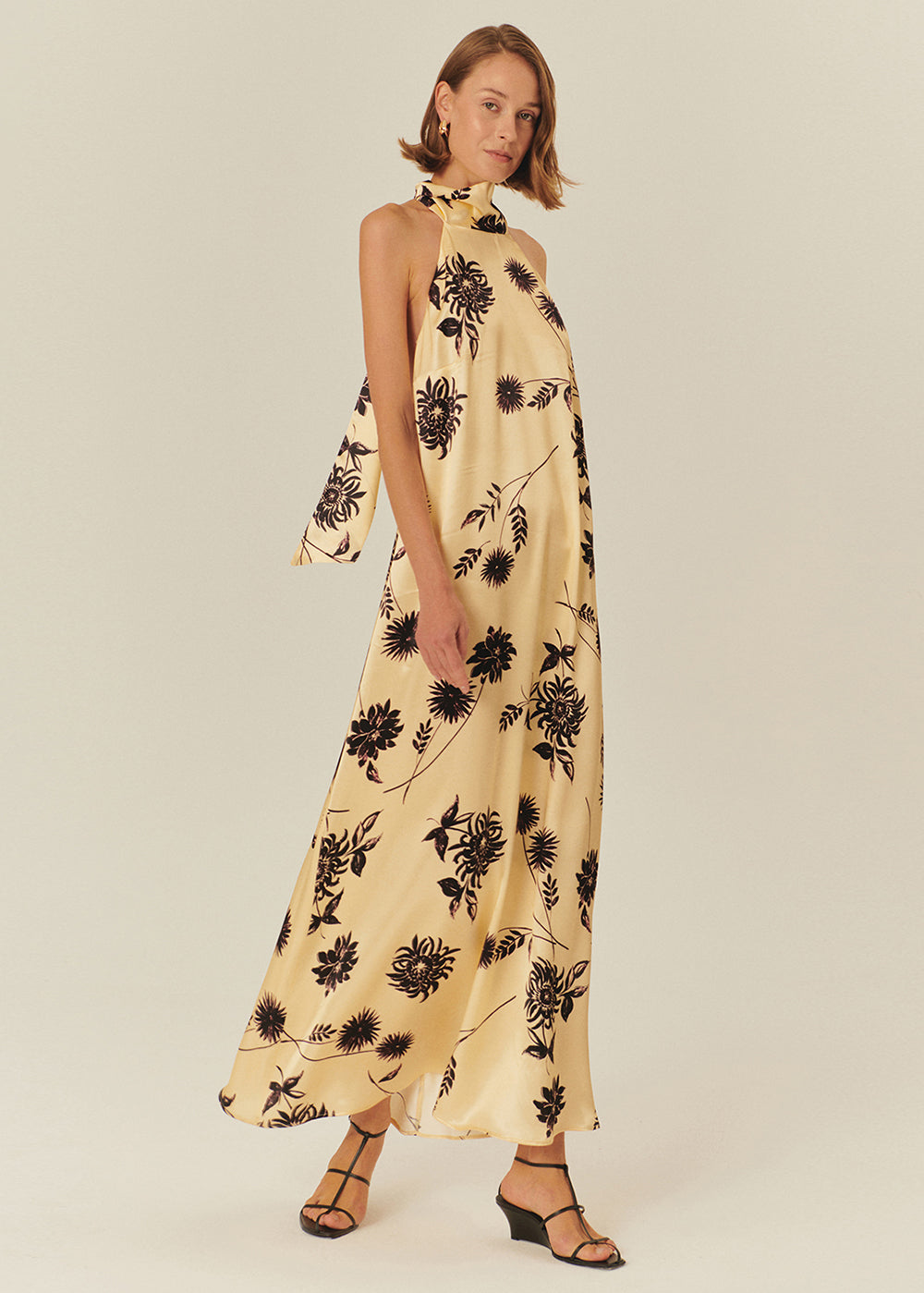 Halterneck Floral Viscose Maxi Dress