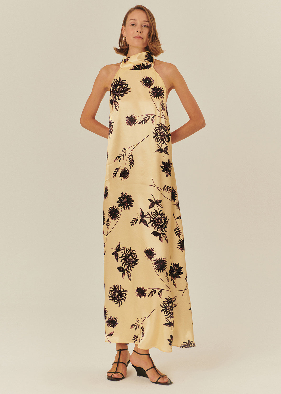 Halterneck Floral Viscose Maxi Dress