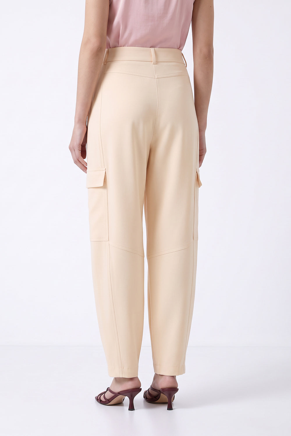 High-Waisted Cargo Pocket Balloon Trousers - CREAM