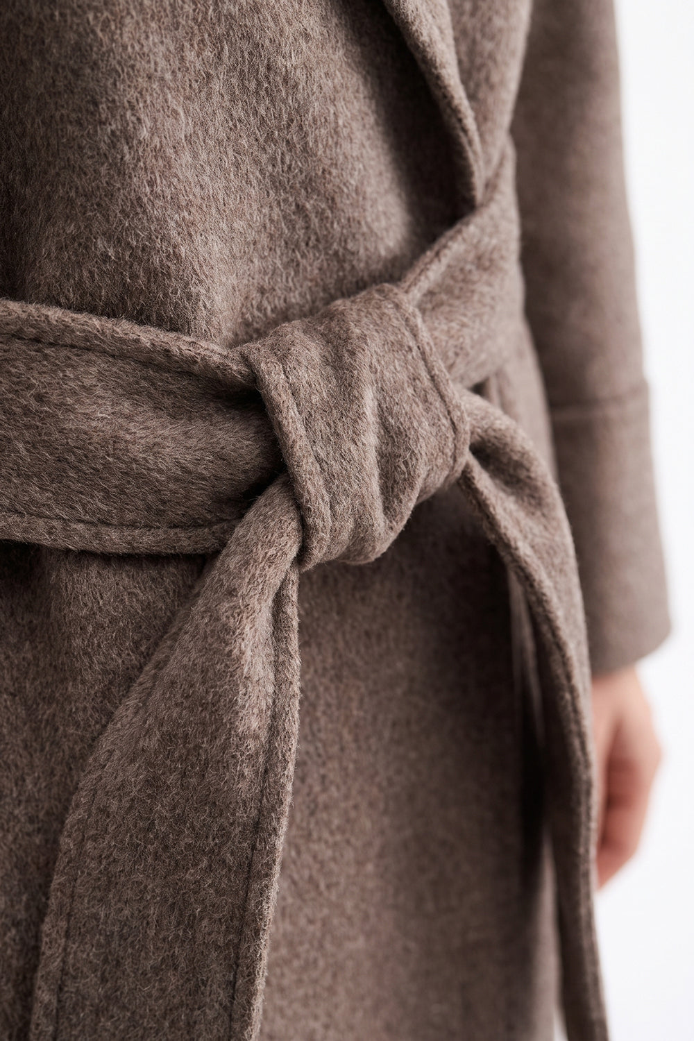 Raglan Sleeve Lined Coat with Belted Waist - BROWN