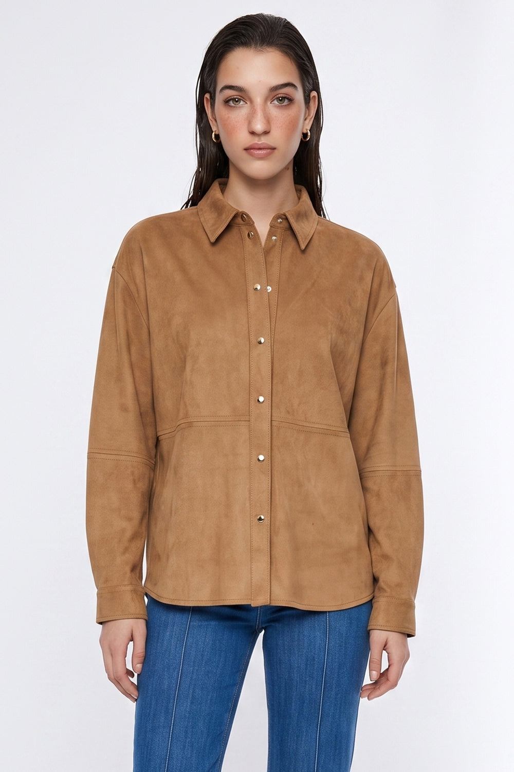 Long Sleeve Snap Button Shirt - CAMEL