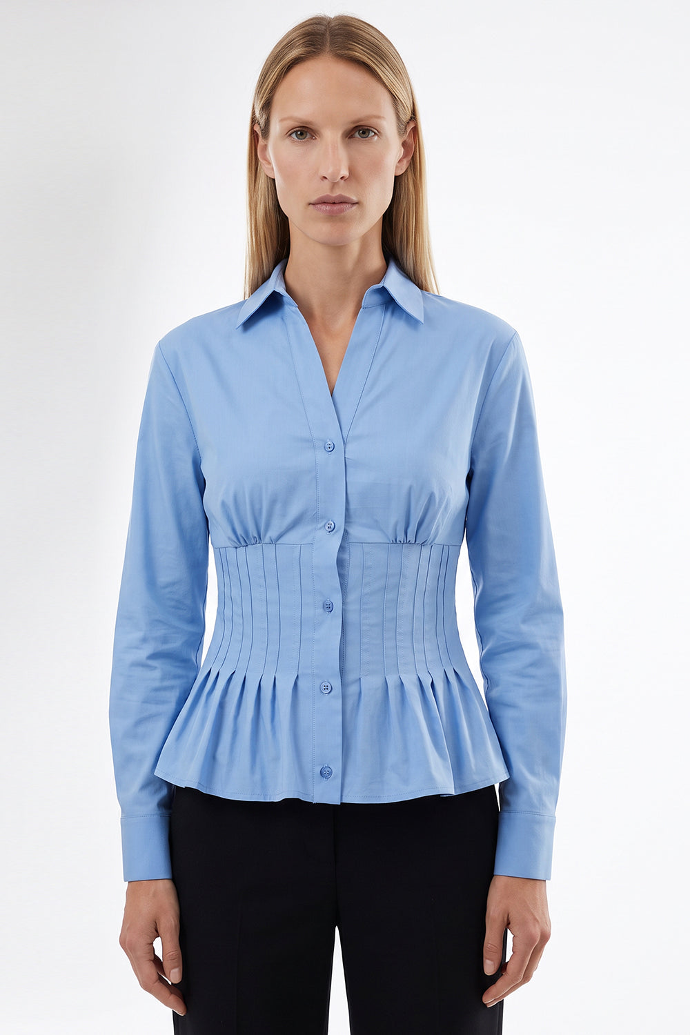 Fitted Long Sleeve Shirt with Cuffs - BLUE