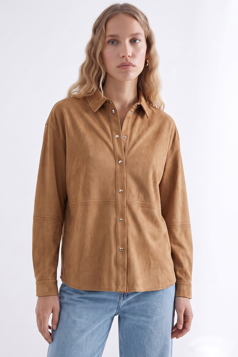 Long Sleeve Snap Button Shirt - CAMEL