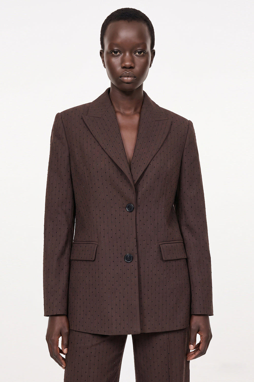 Stone Printed Lined Shoulder Padded Jacket - BROWN
