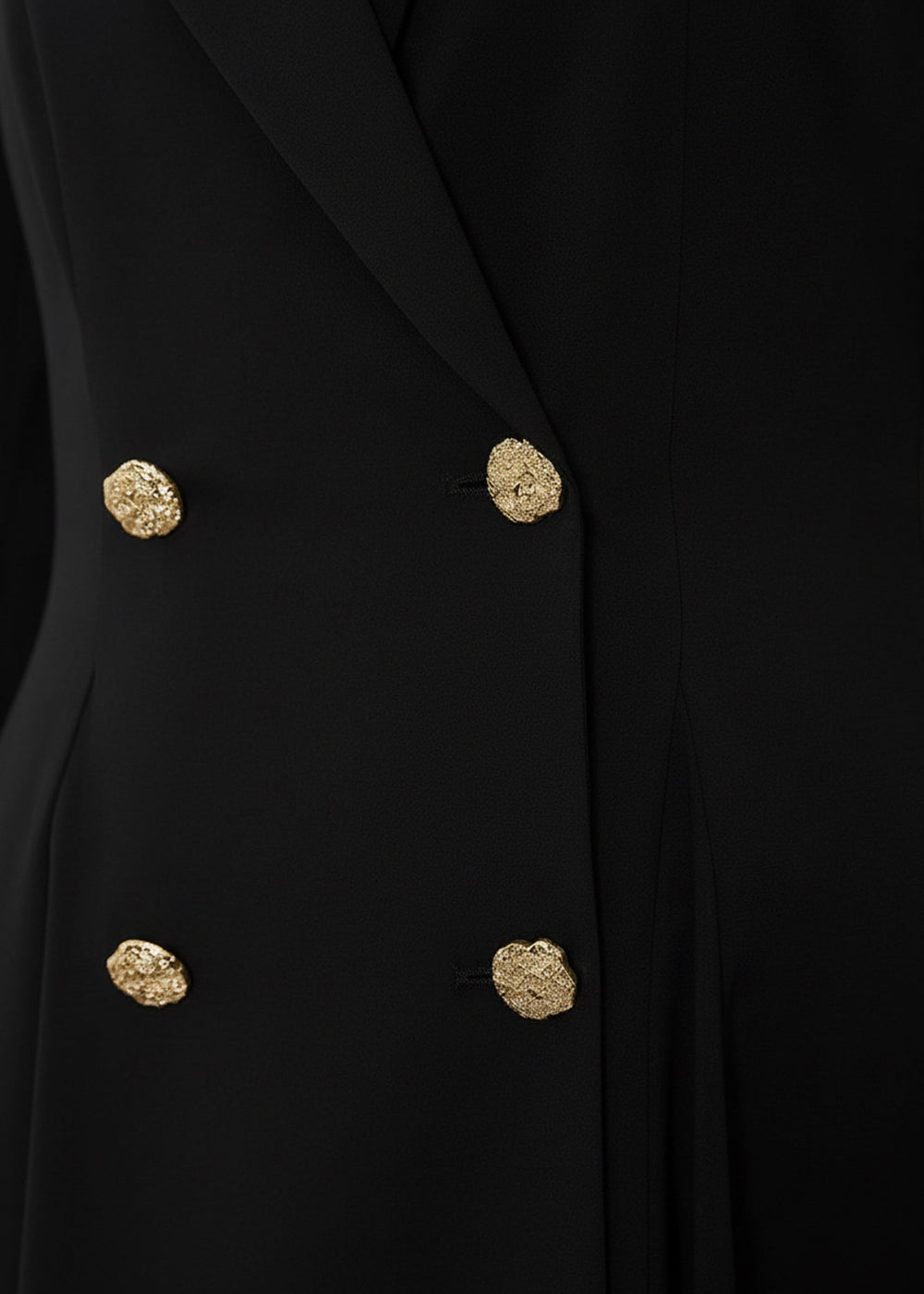 Elegant Gold Button Double Breasted Black Midi Blazer Dress