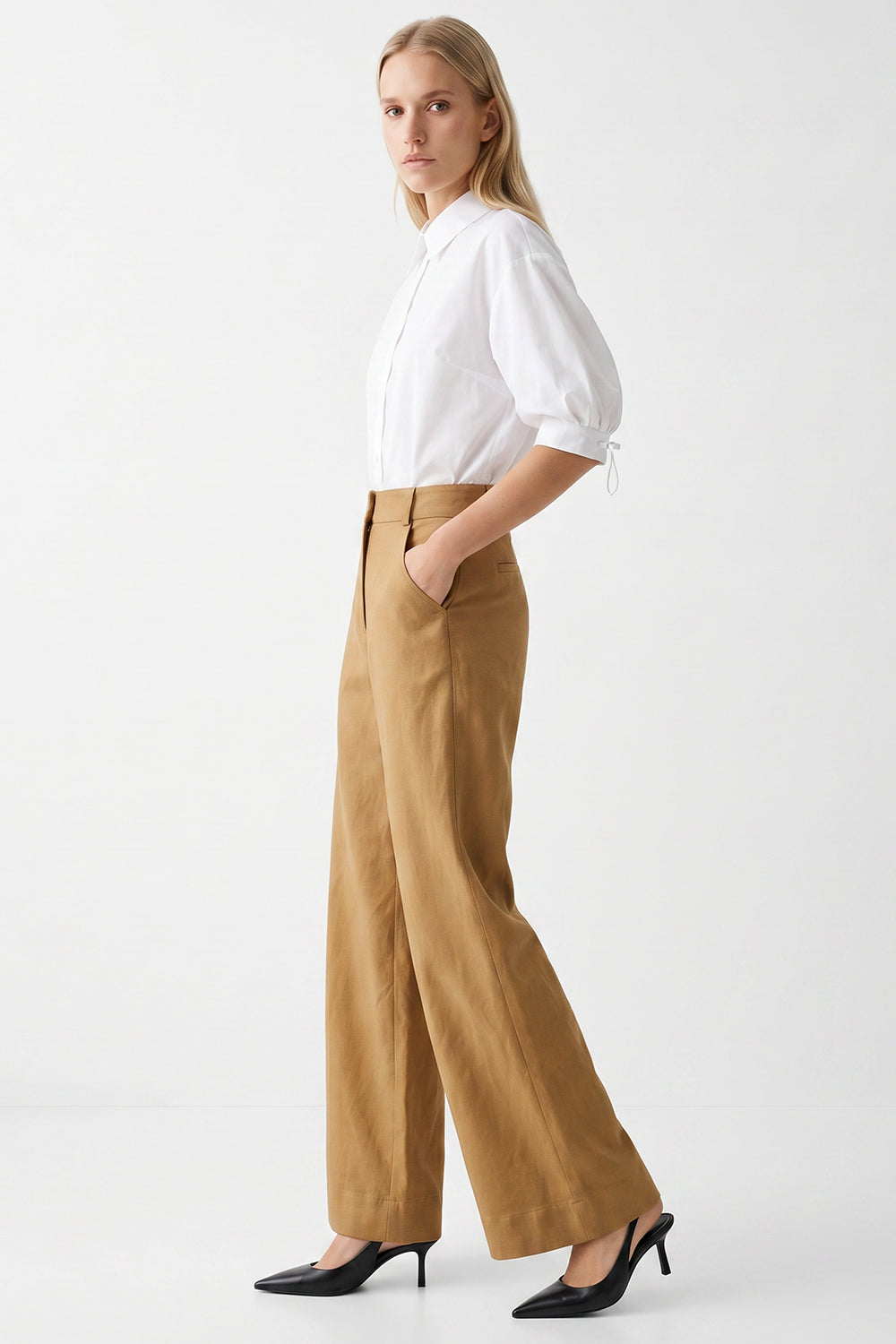 Sienna High Waisted Wide Leg Linen Pants - CAMEL