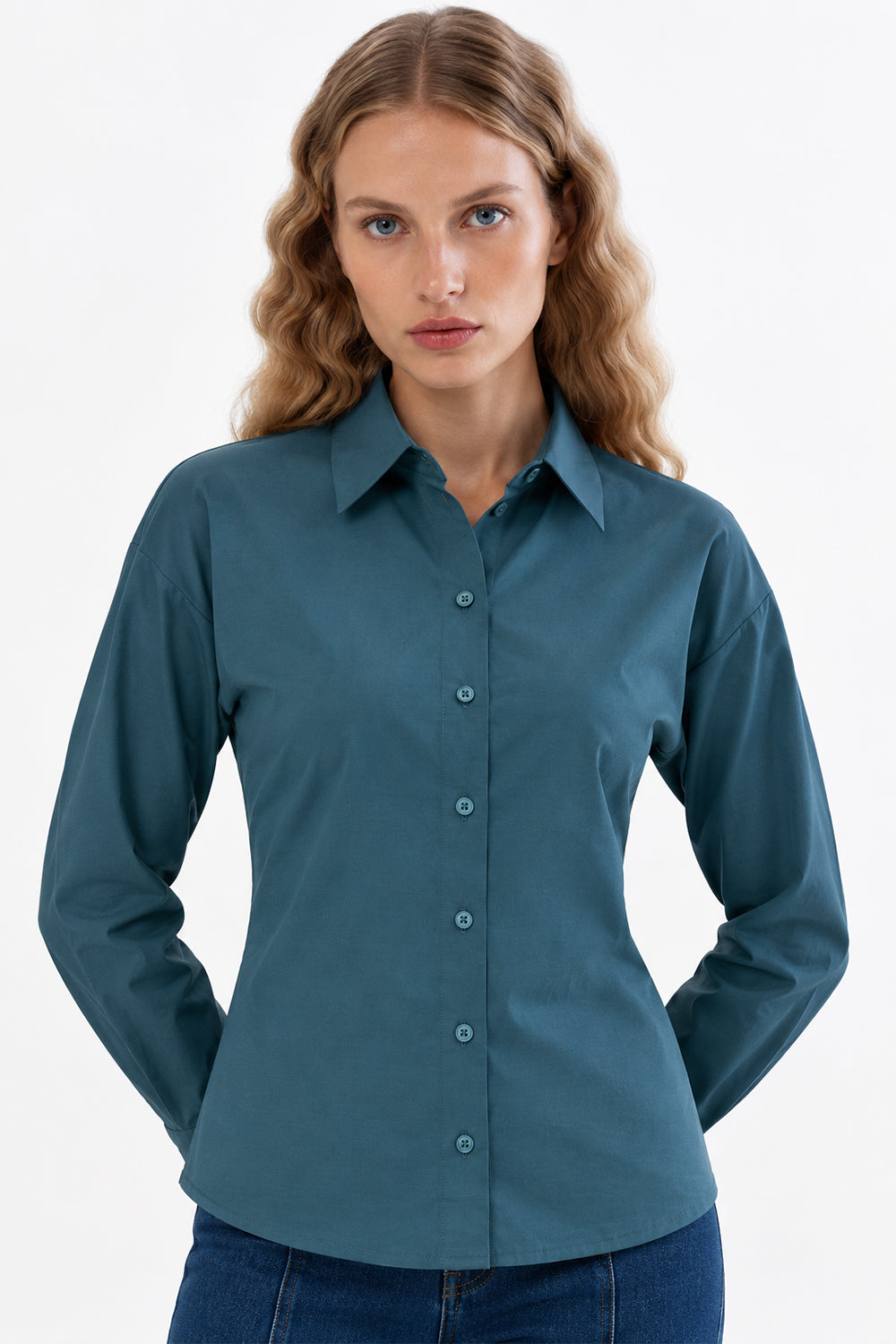 Long Sleeve Shirt with Back Pleats - DARK GREEN