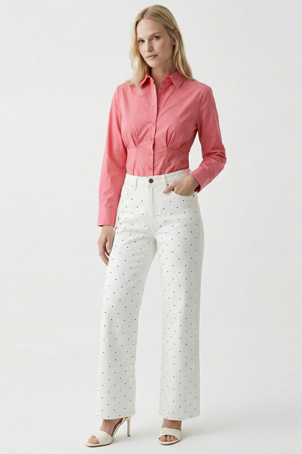 High Waisted Wide Leg Denim Jeans - WHITE