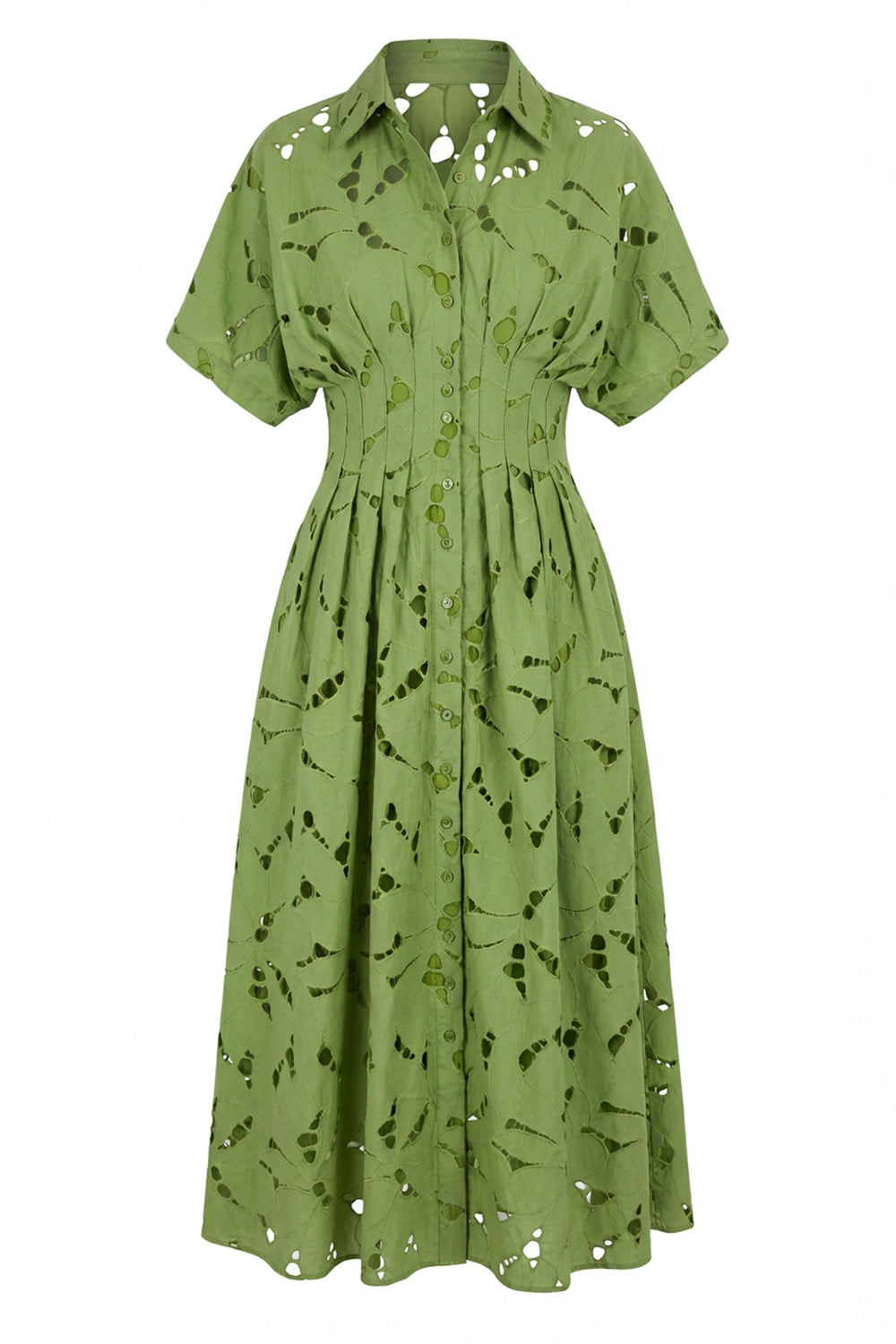 Short Sleeve Midi Shirt Dress - WHITE