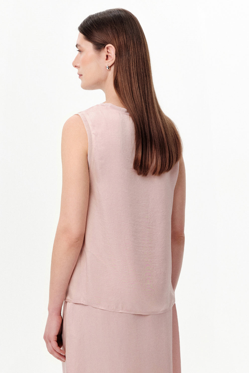 Round Neck Satin Openwork Blouse - BEIGE
