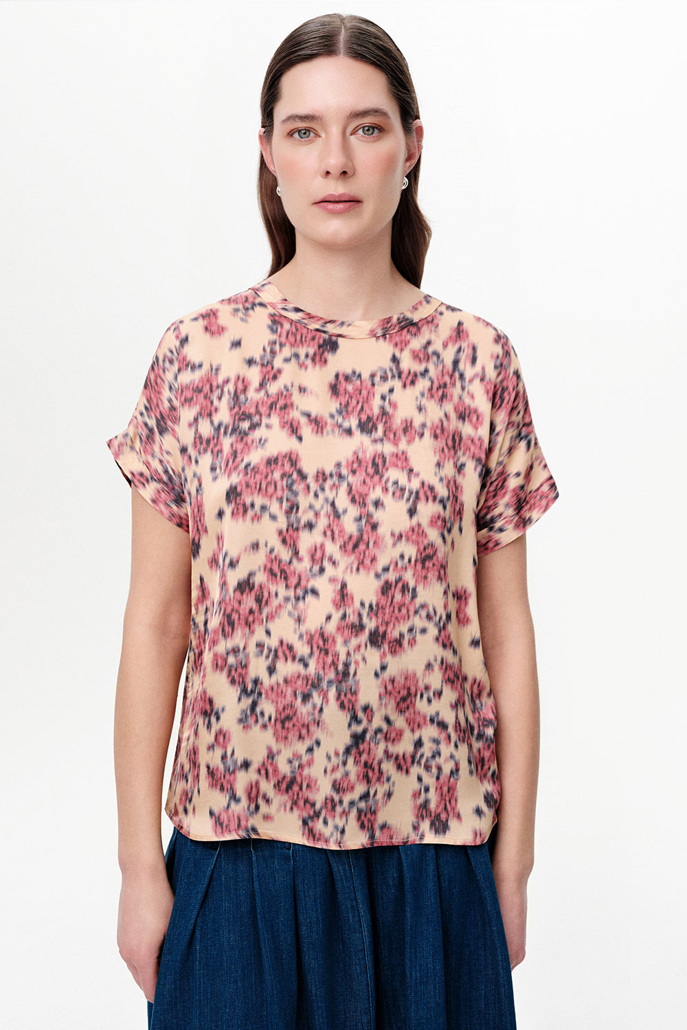 Dropped Sleeve Satin Blouse - MULTICOLOR