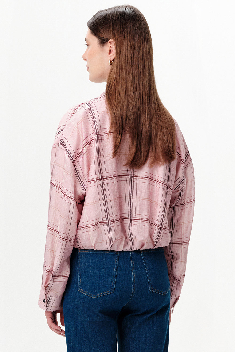 Long Sleeve Collared Balloon Hem Shirt - MULTICOLOR