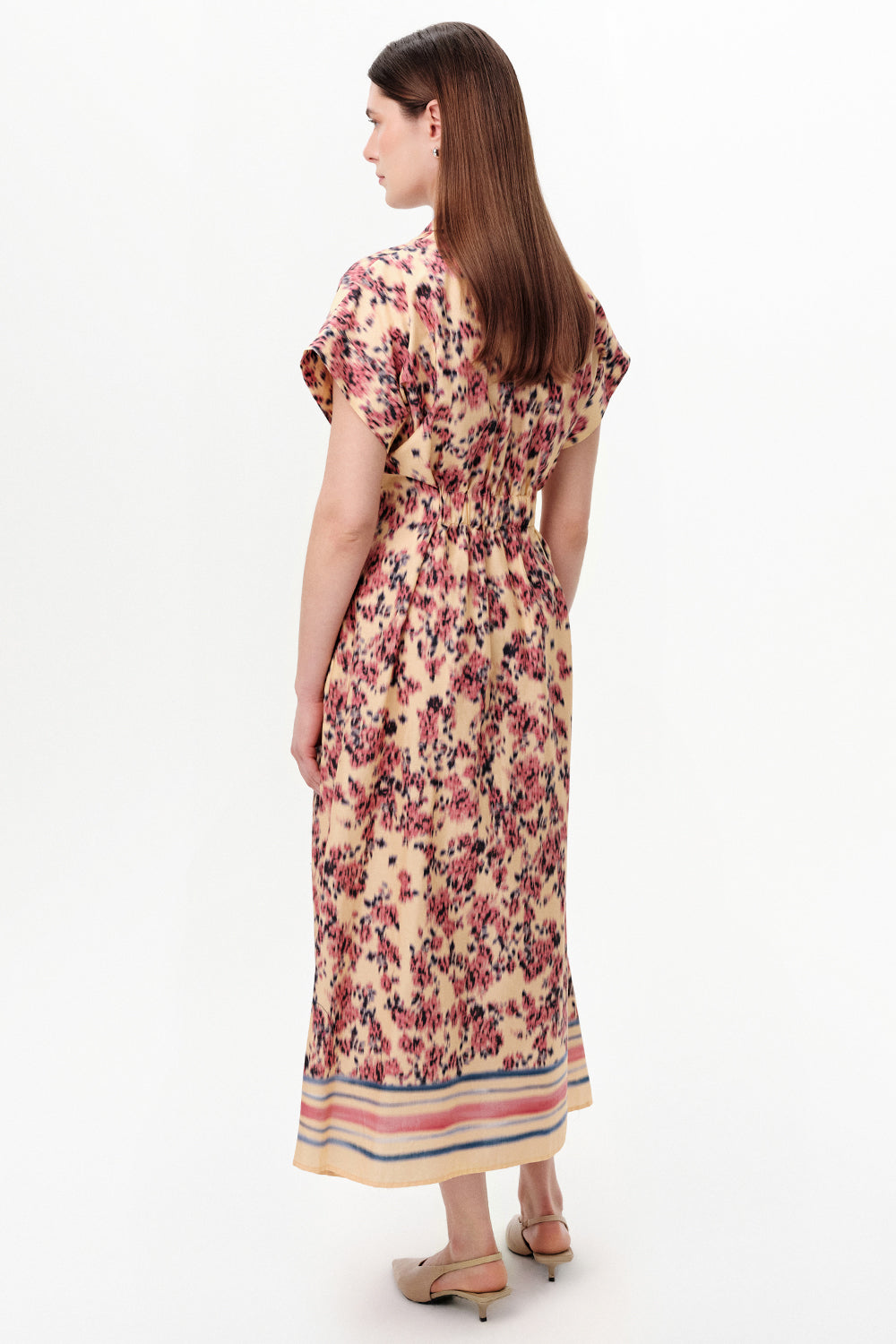 Dropped Sleeve Midi Dress with Elastic Back - MULTICOLOR