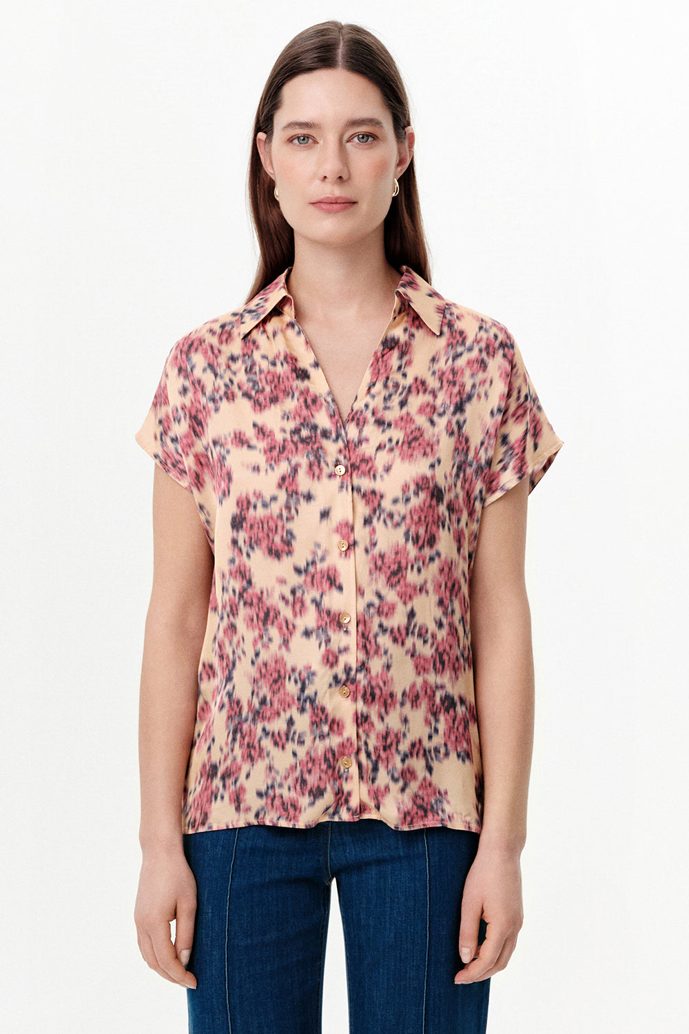 Dropped Sleeve Button-Front Satin Shirt - MULTICOLOR