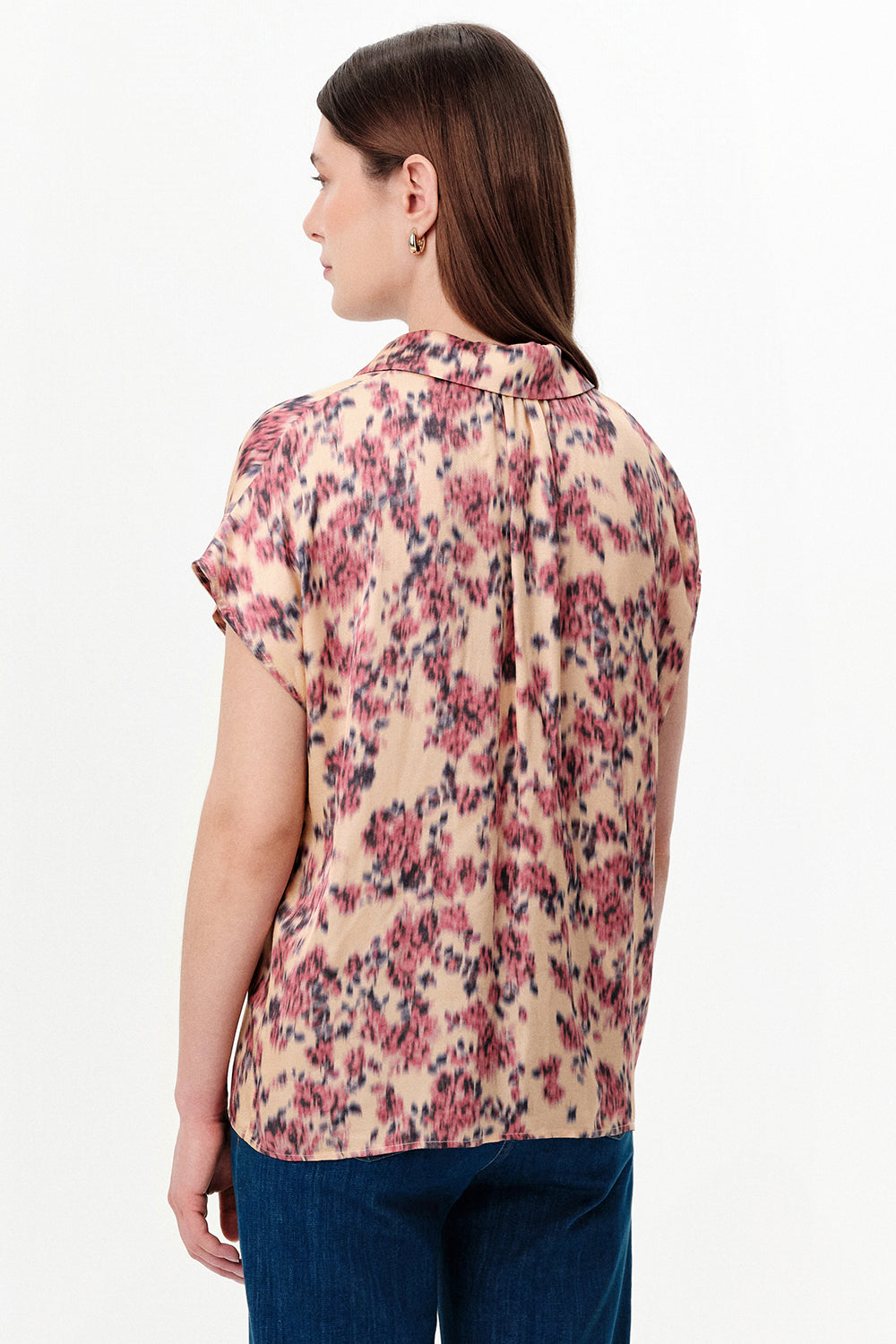 Dropped Sleeve Button-Front Satin Shirt - MULTICOLOR