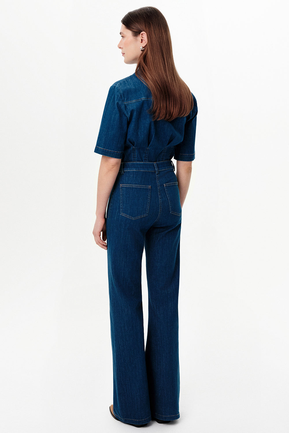 High-Waisted Flared Denim Trousers - INDIGO