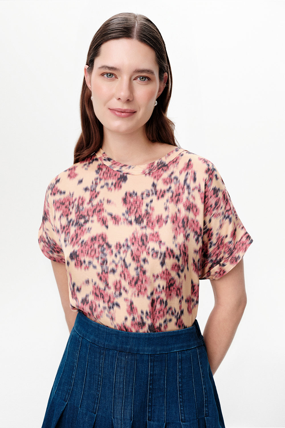 Dropped Sleeve Satin Blouse - MULTICOLOR