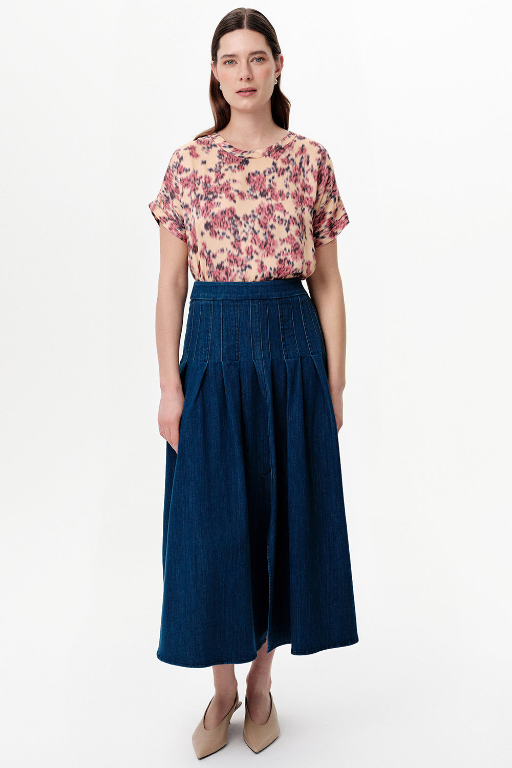 Fitted Midi Skirt with Side Slit - INDIGO
