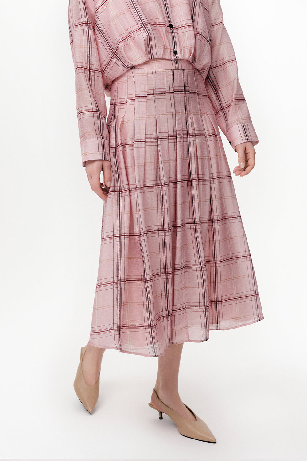 Pleated Lined Tencel Blend Midi Skirt - MULTICOLOR