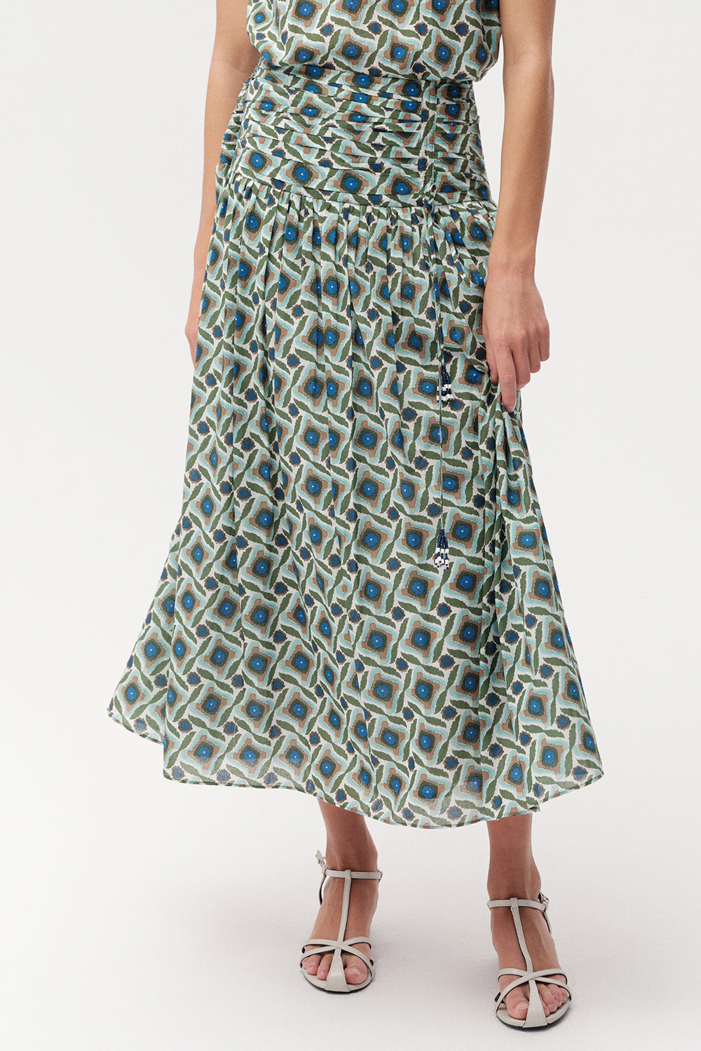 Smocked Waist Zippered Midi Skirt - MULTICOLOR
