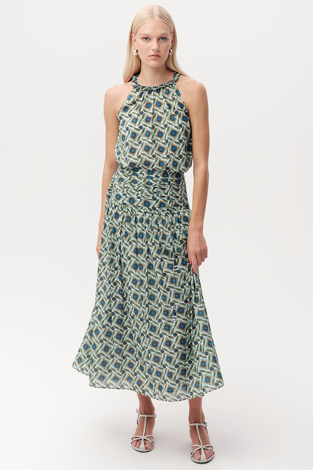 Smocked Waist Zippered Midi Skirt - MULTICOLOR
