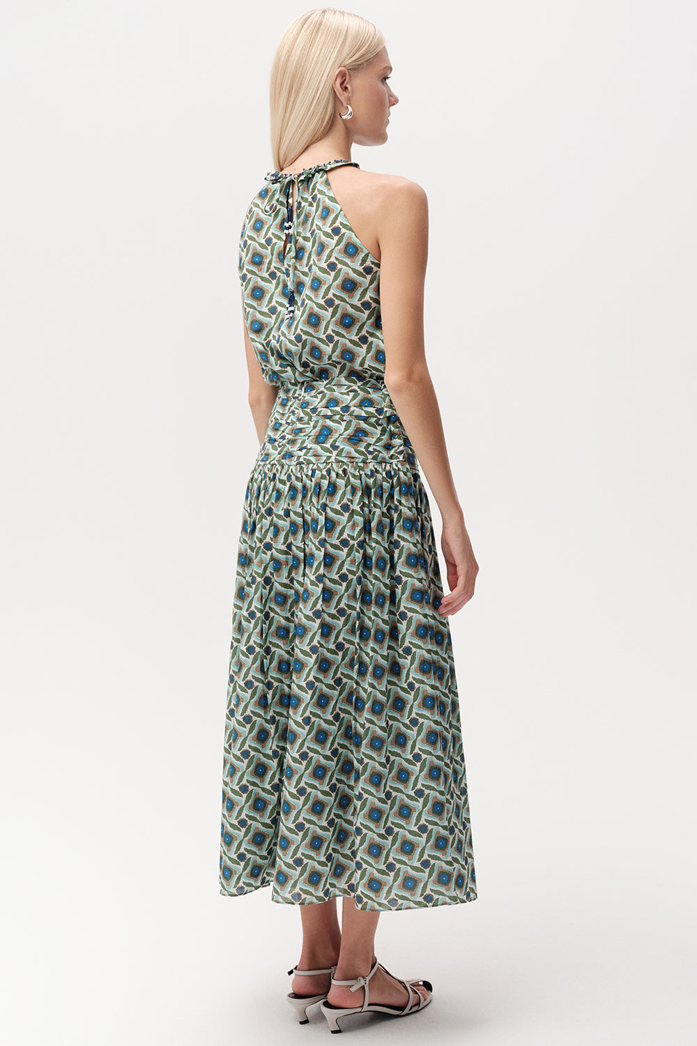 Smocked Waist Zippered Midi Skirt - MULTICOLOR