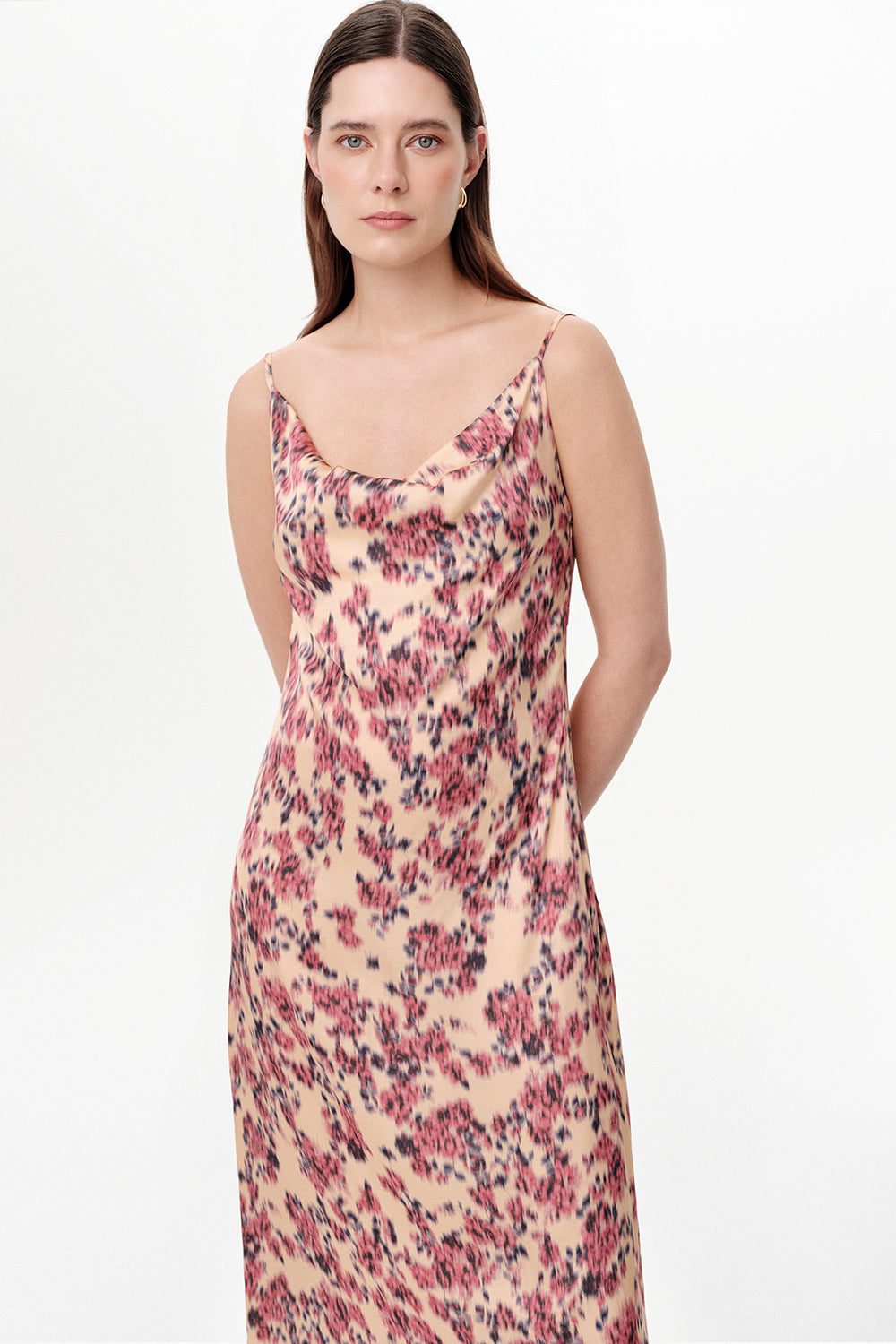 Strappy Cowl Neck Satin Midi Dress - MULTICOLOR